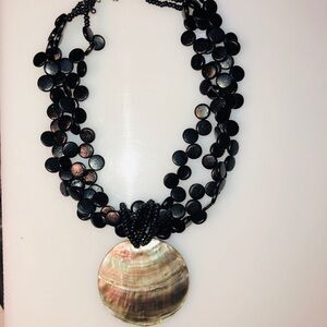 3/$25 Abalone Shell Pendant Black Multi Strand Necklace